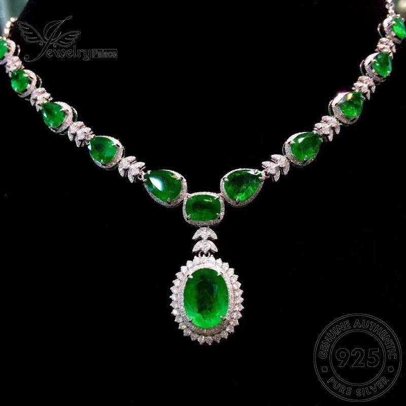 Jewelrypalace Emerald Berlian Wanita Bulat925 Kalung Mewah Perak Asli N1011