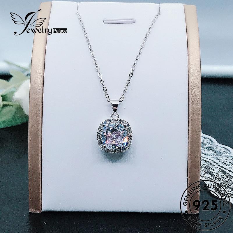 Jewelrypalace Berlian Wanita925 Asli Kalung Perak Klasik Moissanite Persegi N1016