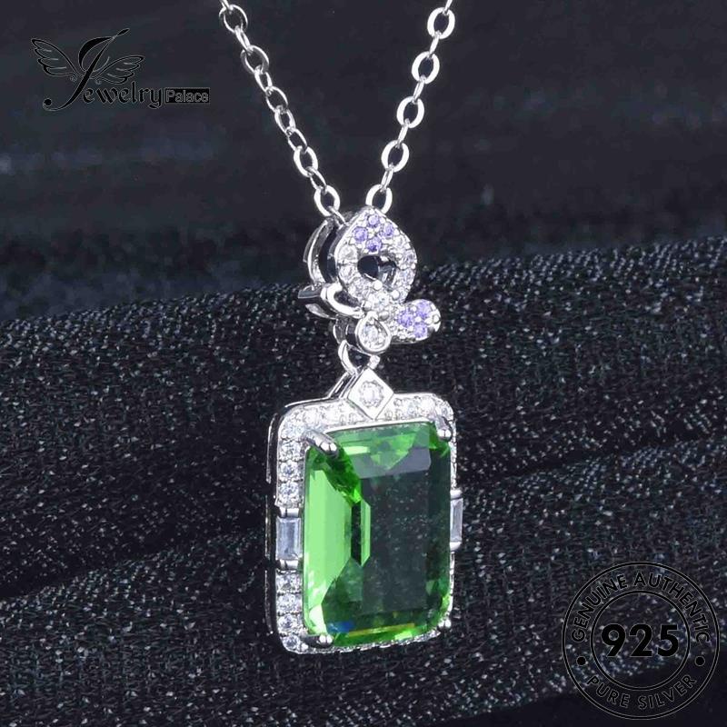 Jewelrypalace925 Kalung Perak Wanita Square Diamond Emerald Asli Klasik N1128