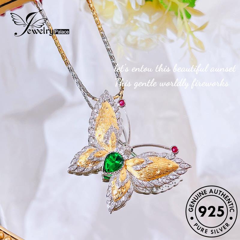 Jewelrypalace Asli925 Kalung Perak Wanita Emerald Butterfly Fashion N1132