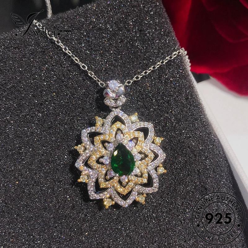 Jewelrypalace925 Kalung Emerald Hollow Asli Motif Perak Wanita N1195