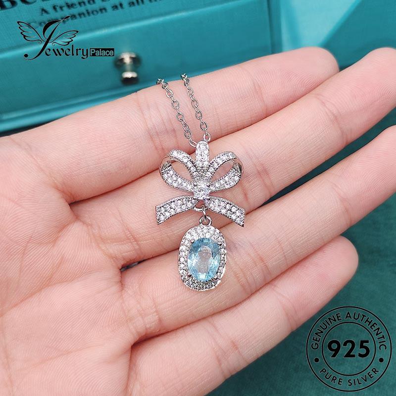 Jewelrypalace Creative Bow Sapphire Asli Perak Wanita Kalung925 N1269