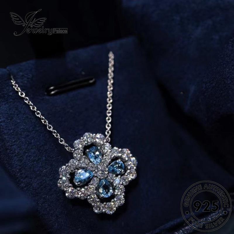 Jewelrypalace Sapphire Asli Perak Fashion925 Wanita Clover Kalung N1287