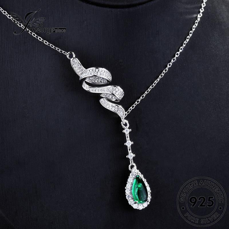 Jewelrypalace Wanita Tetes925 Ringan Emerald Air Perak Asli Kalung Mewah N1323