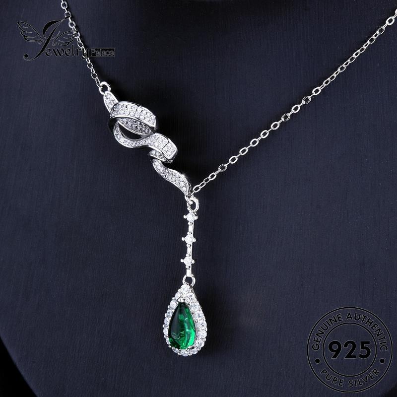 Jewelrypalace Wanita Tetes925 Ringan Emerald Air Perak Asli Kalung Mewah N1323