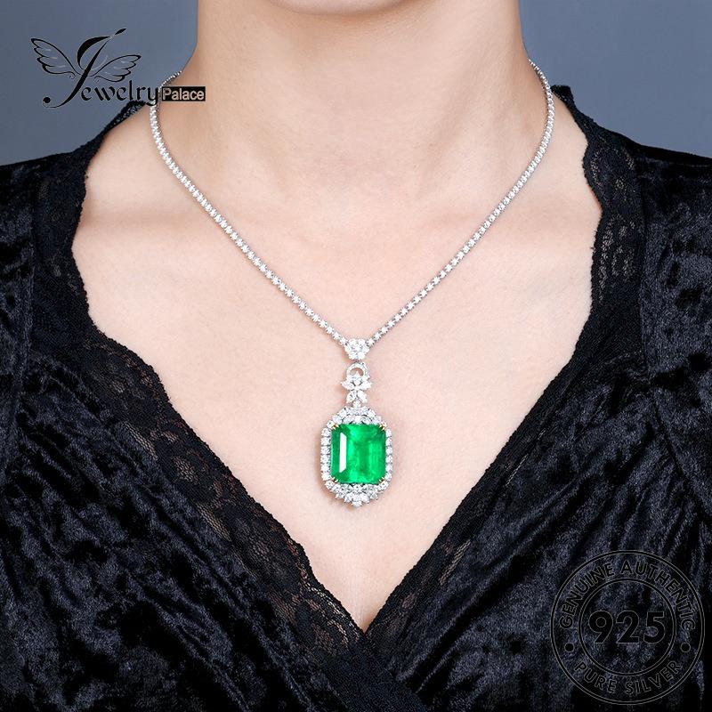 Jewelrypalace Wanita Perak Asli Square Emerald Kalung Berlian Fashion925 N1377