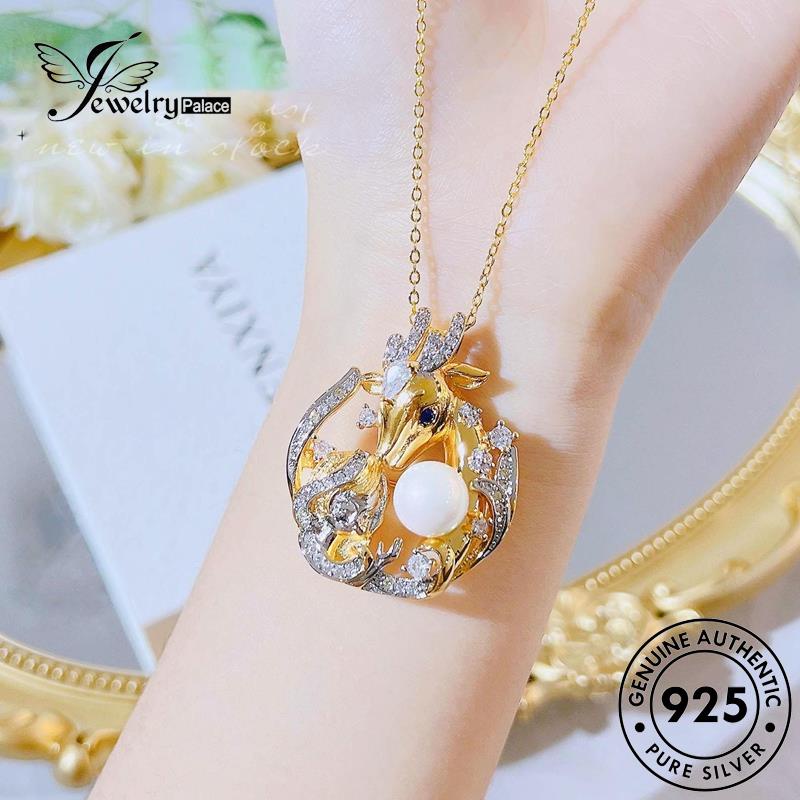 Jewelrypalace Wanita925 Unicorn Perak Kalung Mutiara Asli Kreatif N1575