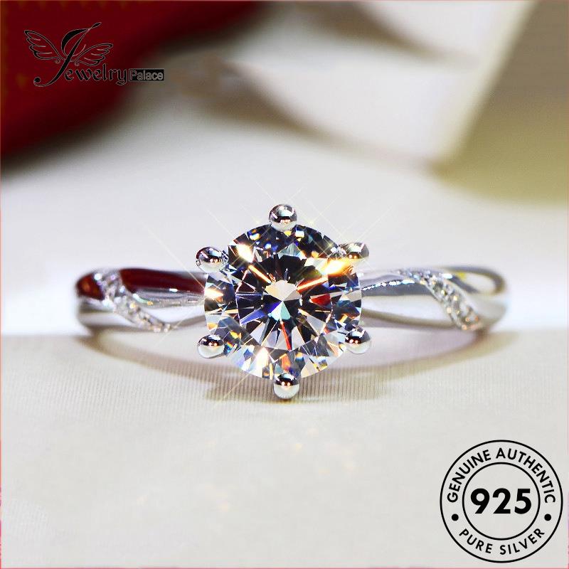 JEWELRYPALACE Cincin Perhiasan Murni Silver Moissanite Asli Sterling korea Silver Diamond Aksesori Perak Kawin Nikah Original Wanita Classic 925 R17