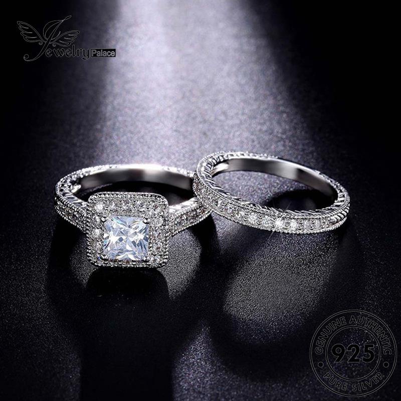 JEWELRYPALACE Silver Nikah Kawin Perak korea Personalized Sterling Moissanite Diamond Original Pasangan Perhiasan Diamond Murni Asli Silver 925 Couple Cincin Square Aksesori R109