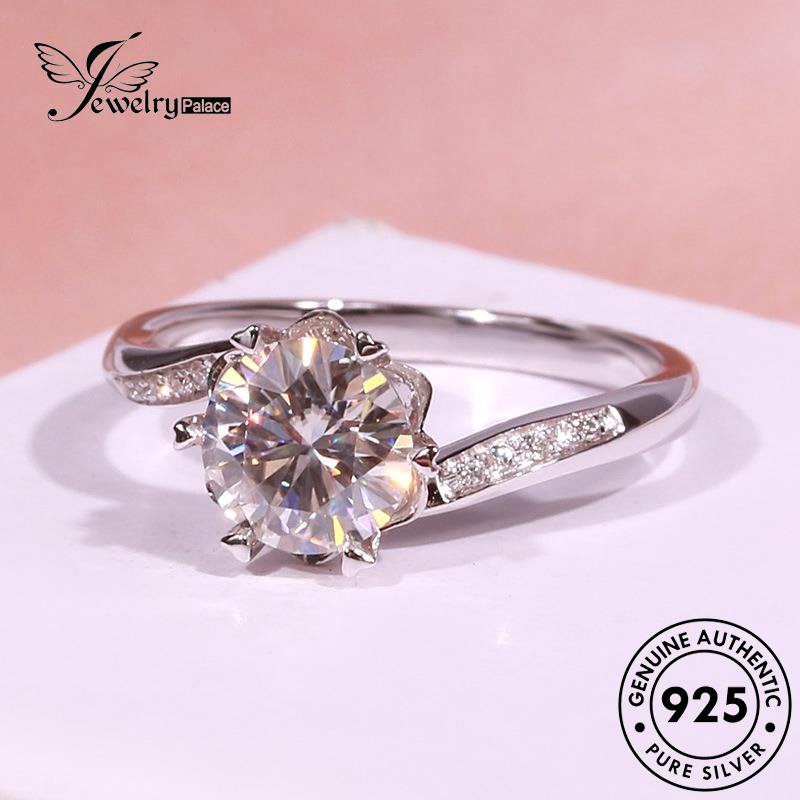 JEWELRYPALACE 925 Diamond Original Kawin korea Nikah Aksesori Sterling Silver Classic Flowers Wanita Cincin Perhiasan Perak Asli Moissanite Murni Silver R403