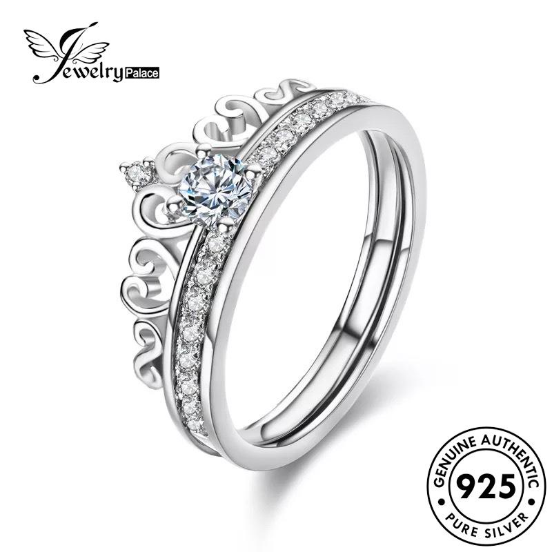 JEWELRYPALACE Wanita Kawin Silver Fashion Cincin Murni 925 Aksesori Silver Perak Moissanite Perhiasan Nikah korea Diamond Gold Original Asli Sterling Crown R764