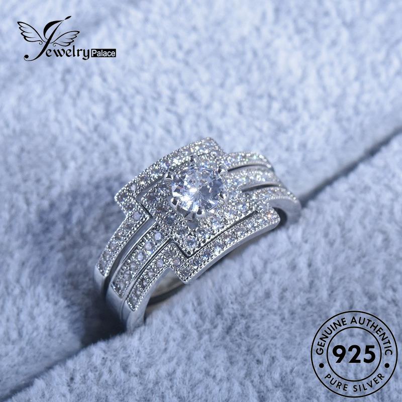 JEWELRYPALACE Perhiasan korea Perak Couple 925 Original Personality Asli Sterling Silver Aksesori Pasangan Diamond Silver Murni Nikah Kawin Moissanite Square Cincin R1033