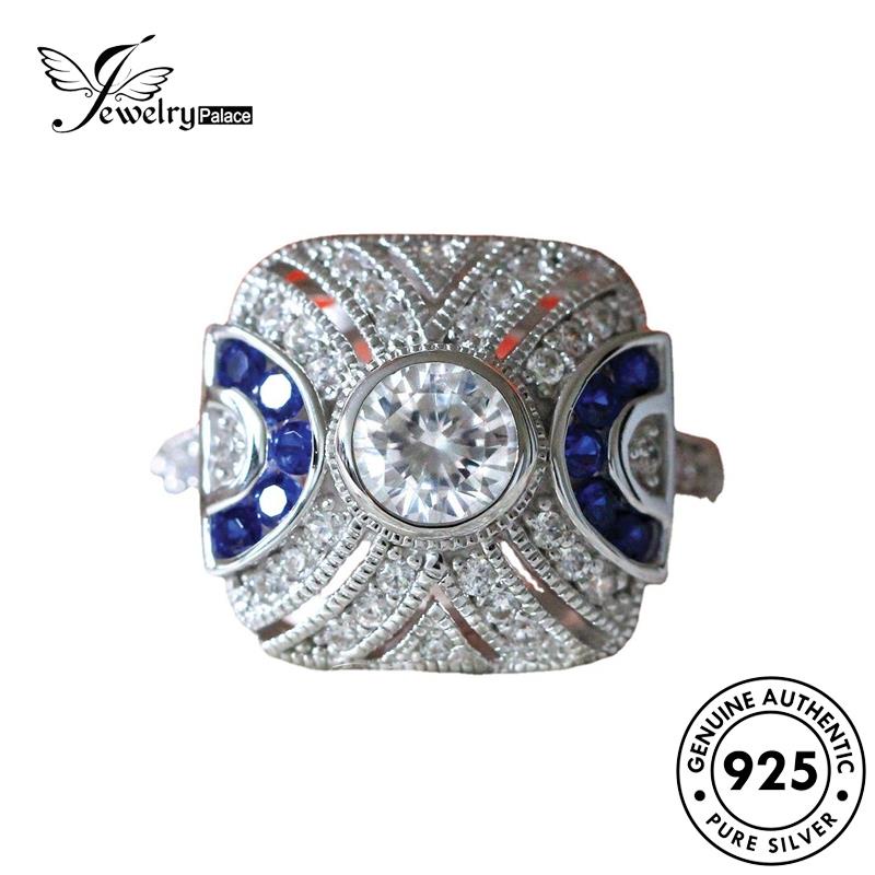 JEWELRYPALACE Cincin Creative korea Asli Aksesori Nikah Perak Silver Sapphire Kawin 925 Murni Perhiasan Silver Original Wanita Sterling Square R917