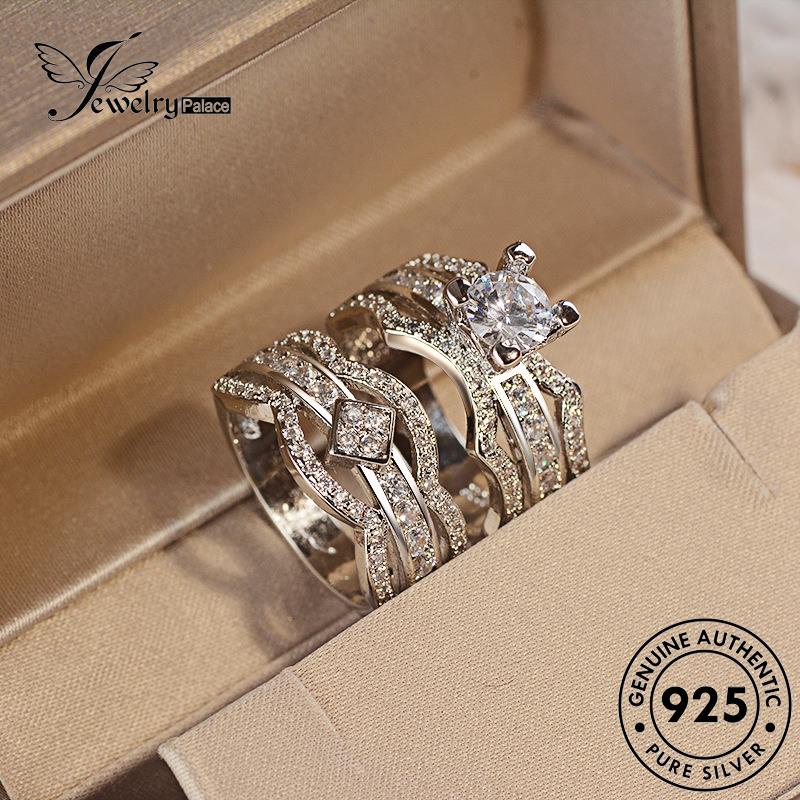 JEWELRYPALACE Moissanite Personalized Silver Nikah Design Aksesori Couple Kawin Murni Silver Pasangan Cincin Perhiasan Sterling Original Asli korea 925 Diamond Perak R1424