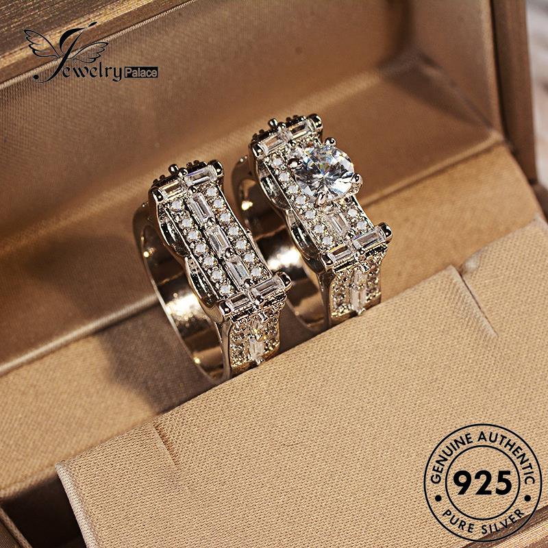 JEWELRYPALACE Nikah Kawin Original Couple Silver Cincin Perhiasan Sterling Aksesori Personality Murni korea 925 Diamond Perak Silver Asli Moissanite Pasangan R1427