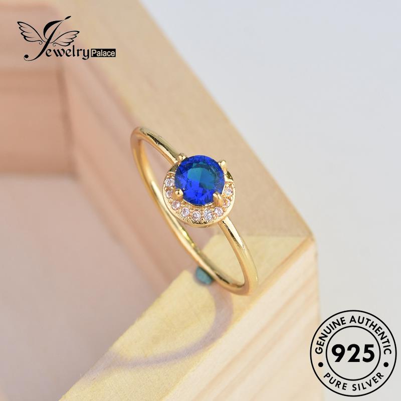JEWELRYPALACE Creative Circle Silver Kawin Silver Original Murni Aksesori korea Nikah 925 Sterling Asli Perak Sapphire Wanita Cincin Gold Perhiasan R1061