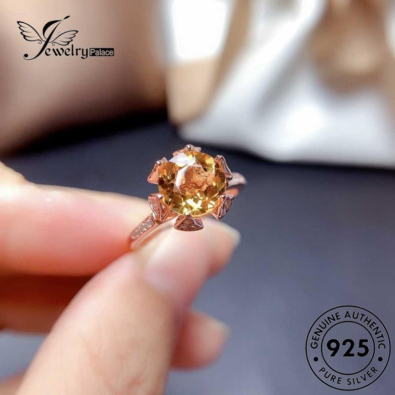 JEWELRYPALACE Perhiasan Simple Gold Wanita Sterling Asli 925 Aksesori Silver Citrine Silver Nikah korea Kawin Original Oval Murni Cincin Perak R1709