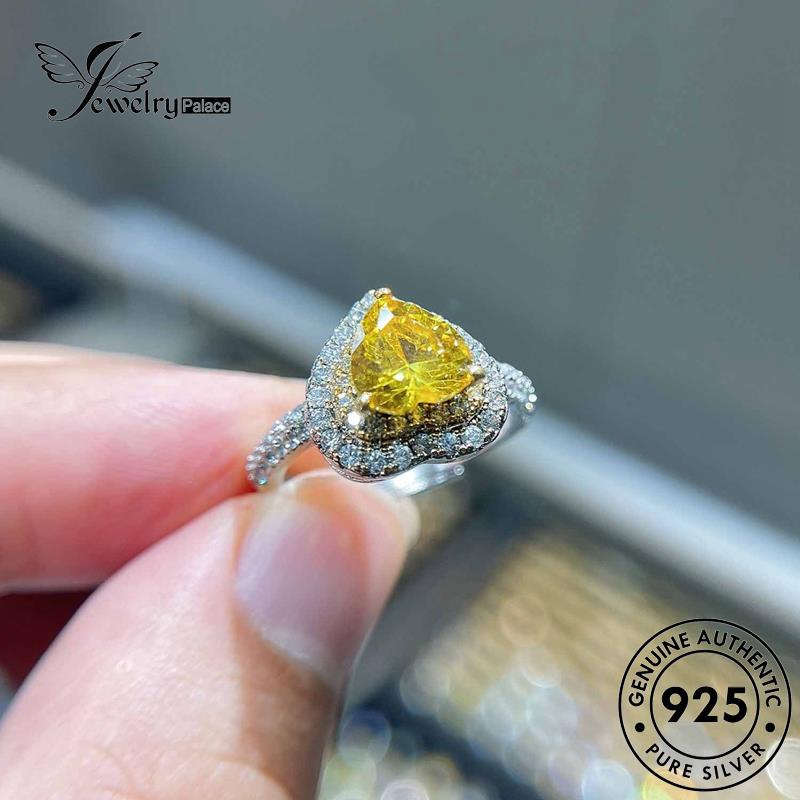 JEWELRYPALACE Nikah Perak Silver Asli Sterling 925 Kawin Aksesori Original Personality Murni Love korea Silver Perhiasan Citrine Cincin Wanita R1853