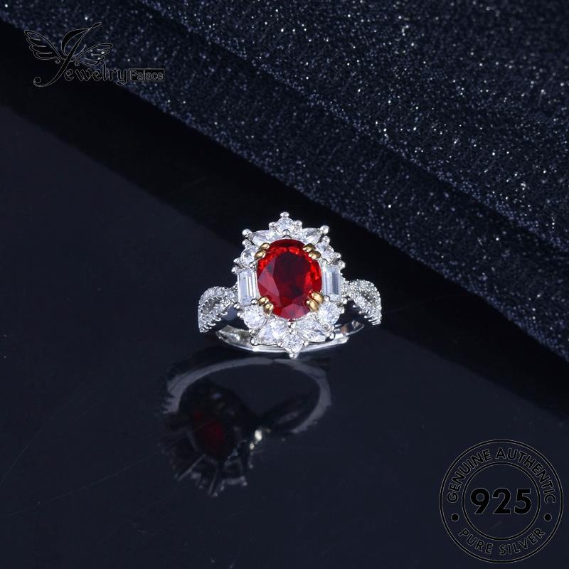 JEWELRYPALACE Vintage korea Aksesori Perhiasan Nikah Murni Ruby Silver Kawin Silver Wanita Original Sterling Cincin Asli Perak Oval 925 R2139