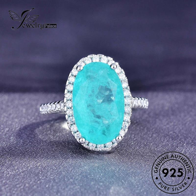 JEWELRYPALACE Vintage Silver Nikah Kawin Aquamarine Murni Aksesori korea Perak Original Silver Sterling Asli Perhiasan 925 Oval Wanita Cincin R2172