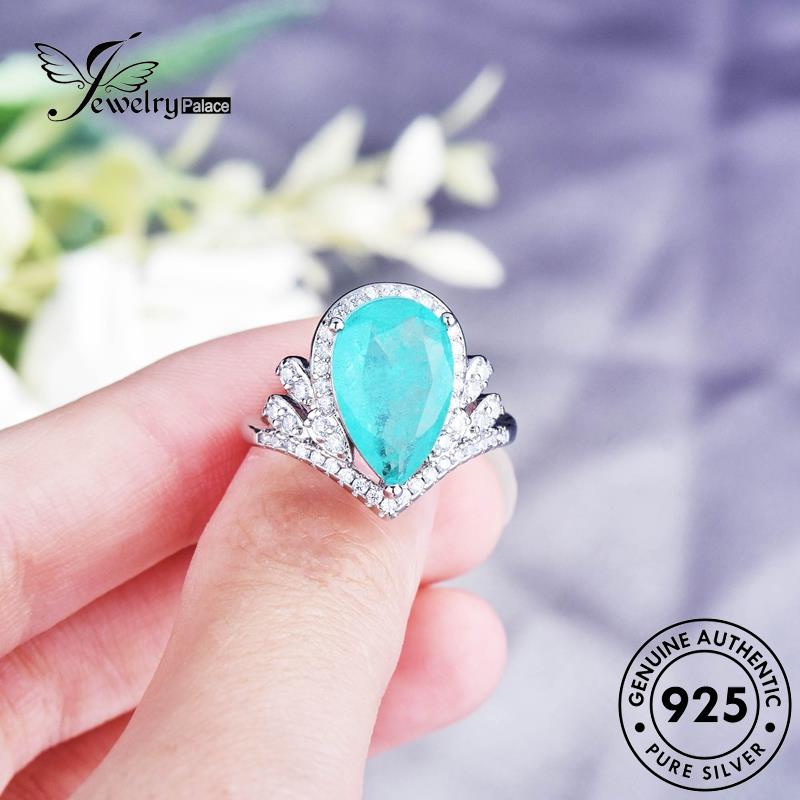 JEWELRYPALACE Pear Shape Kawin Murni Cincin Aquamarine Asli Wanita korea Sterling Nikah Perak Silver Vintage Original Perhiasan 925 Silver Aksesori R2176