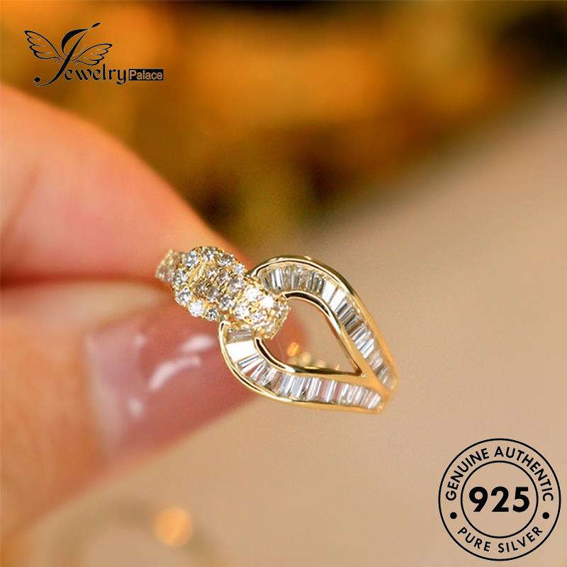 JEWELRYPALACE Aksesori Kawin Geometry Original Nikah Asli korea Perak Wanita Sterling Murni Gold Cincin Diamond 925 Silver Moissanite Silver Perhiasan Fashion R2177