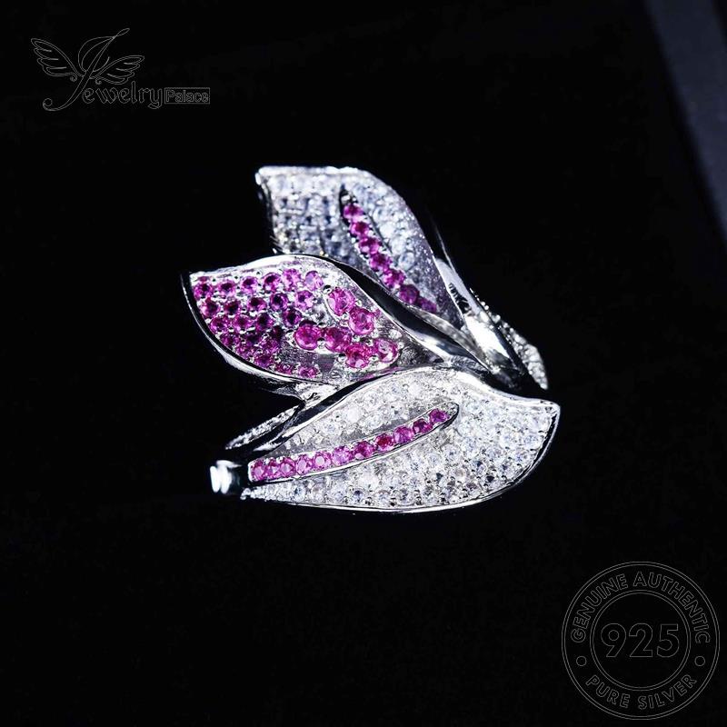 JEWELRYPALACE Crystal Sterling Original Perak Silver Murni korea Silver Kawin 925 Pink Aksesori Wanita Cincin Perhiasan Temperament Nikah Leaves Diamond Asli R2263