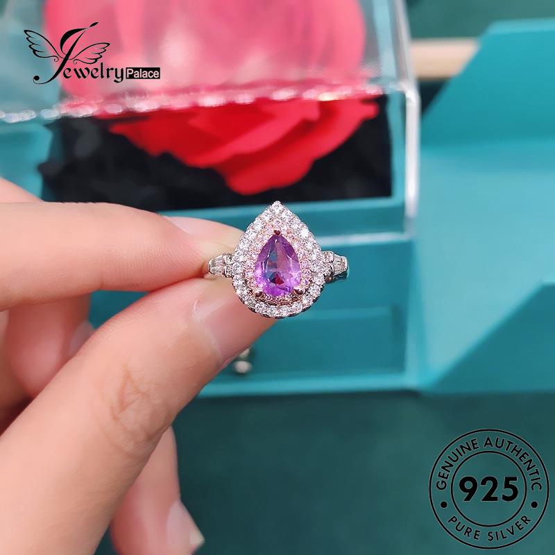 JEWELRYPALACE Asli Shape Nikah Perhiasan Silver Original Kawin Silver Murni Sterling 925 Pear Wanita Amethyst Aksesori Cincin korea Temperament Perak R2269