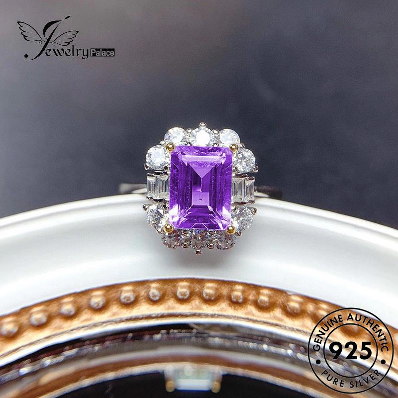 JEWELRYPALACE Kawin Silver Nikah Asli Temperament Aksesori Murni Cincin Perak Amethyst Sterling Perhiasan Wanita Original korea 925 Silver Square R2274