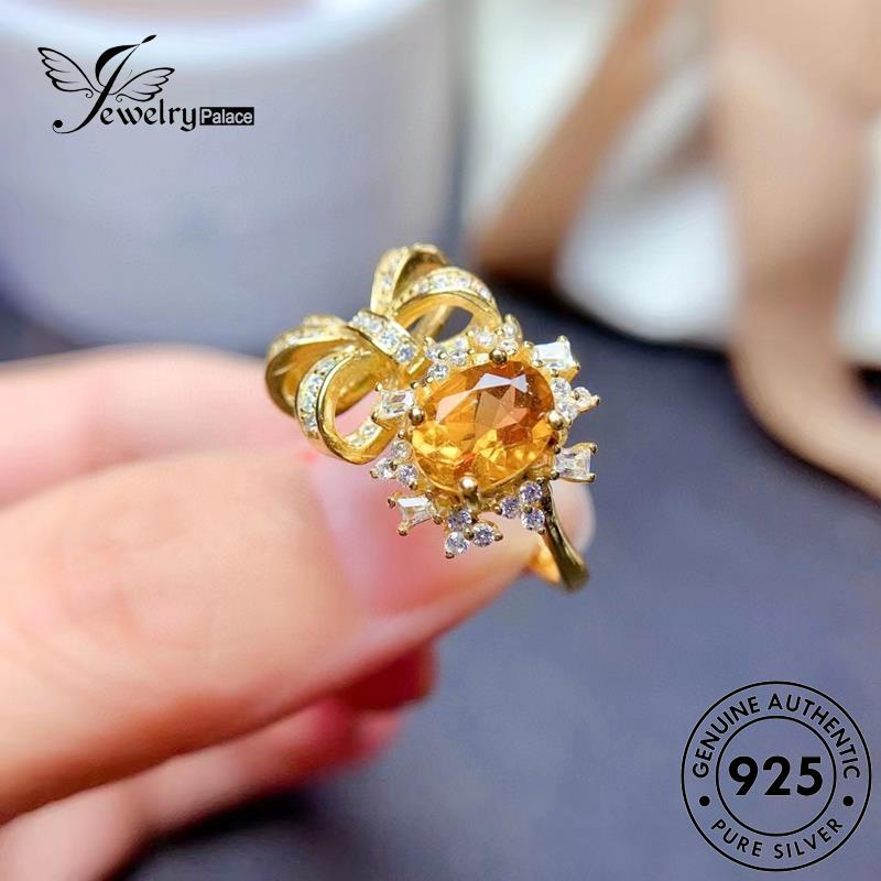 JEWELRYPALACE Sterling korea Cincin Citrine Nikah Gold Temperament Murni 925 Kawin Perak Silver Wanita Perhiasan Bow Asli Original Aksesori Silver R2331