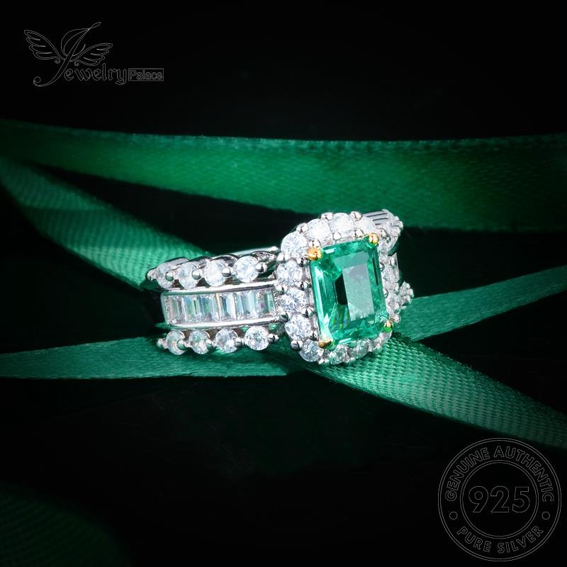 JEWELRYPALACE Rows Original 925 korea Three Silver Nikah Perak Wanita Sterling Emerald Asli Aksesori Cincin Luxury Perhiasan Silver Murni Kawin R2338