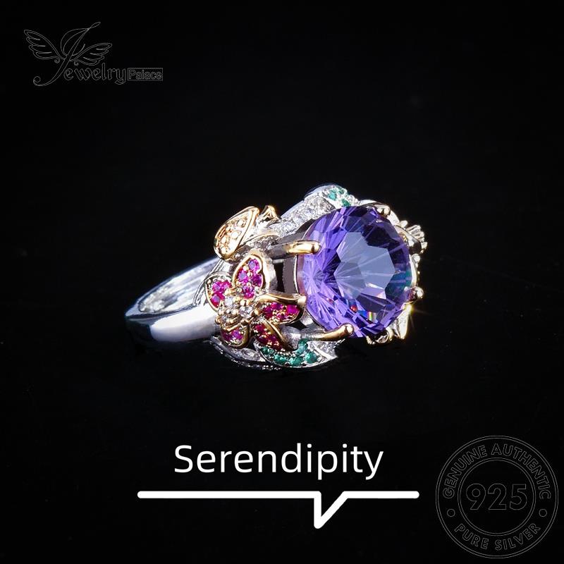 JEWELRYPALACE Nikah 925 Perak Cincin Wanita Asli Silver Sterling korea Aksesori Original Kawin Perhiasan Murni Flowers Silver Amethyst Temperament R2349