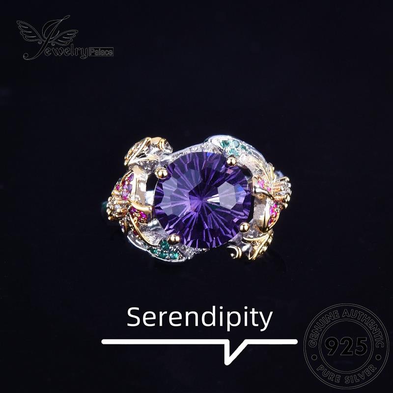 JEWELRYPALACE Nikah 925 Perak Cincin Wanita Asli Silver Sterling korea Aksesori Original Kawin Perhiasan Murni Flowers Silver Amethyst Temperament R2349