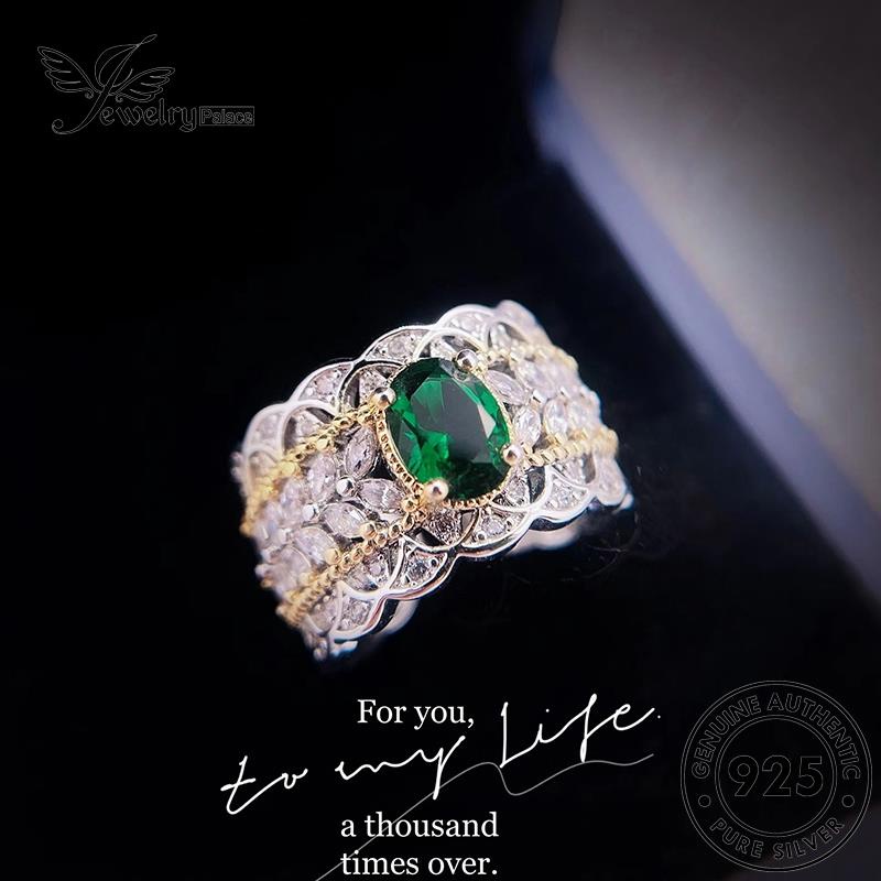 JEWELRYPALACE Wanita 925 Murni Silver Sterling korea Kawin Retro Emerald Pattern Asli Perak Aksesori Hollow Nikah Perhiasan Silver Cincin Original Gold R2411