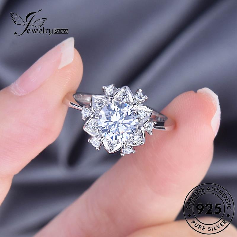 JEWELRYPALACE Asli Aksesori Cincin korea Murni Snowflake Moissanite Nikah Simple Silver Sterling 925 Kawin Perak Original Perhiasan Diamond Wanita Silver R2480