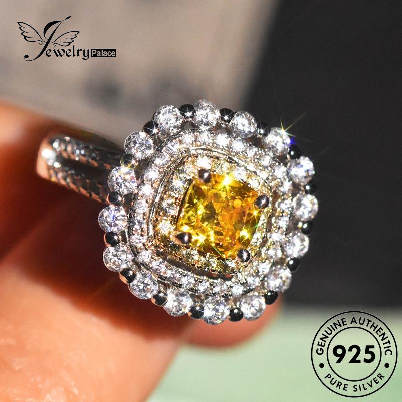 JEWELRYPALACE Original Silver korea Murni Perhiasan Luxury Nikah Silver Cincin Kawin Wanita Perak Aksesori Asli Citrine Sterling 925 Square R2492