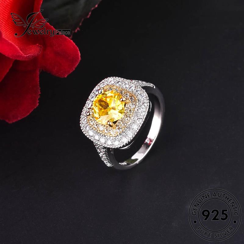 JEWELRYPALACE Asli korea Perhiasan Citrine Original Perak Aksesori Kawin Nikah Sterling Wanita Murni Luxury Cincin Silver 925 Two-Color Silver R2473