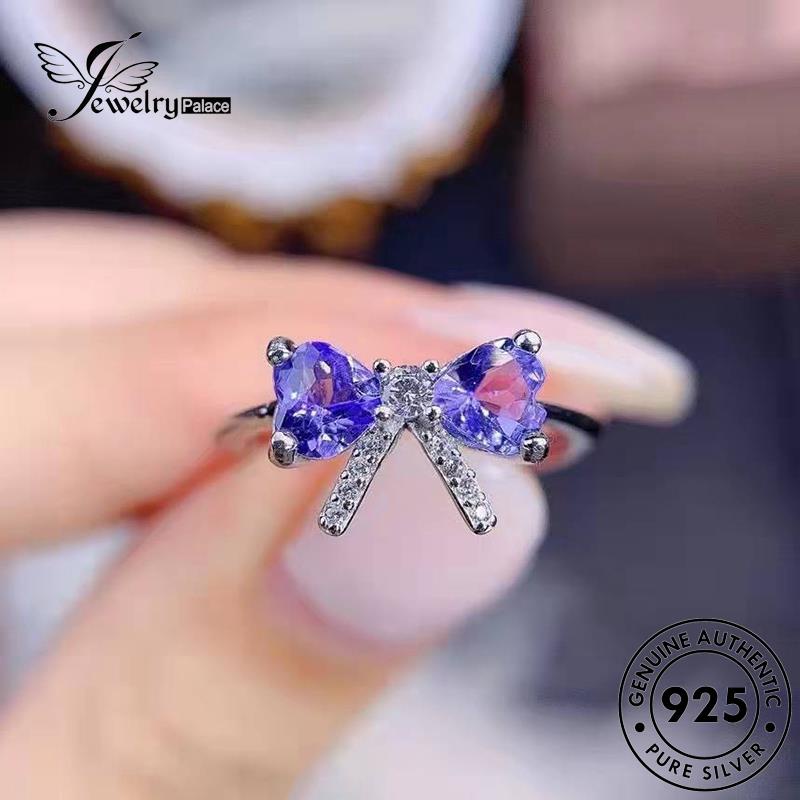 JEWELRYPALACE 925 Sterling korea Original Murni Amethyst Wanita Nikah Creative Bow Perhiasan Silver Perak Kawin Silver Aksesori Asli Cincin R2532