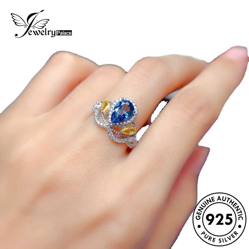 JEWELRYPALACE korea Cincin Creative 925 Kawin Silver Silver Shape Aksesori Sterling Drop Aquamarine Nikah Perhiasan Perak Wanita Original Murni Asli R2533
