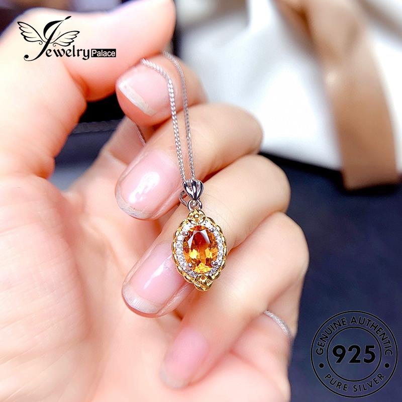 Jewelrypalace Perak Wanita Fashion Kalung925 Set Citrine Asli S115