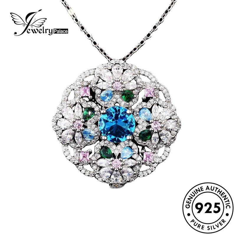 Jewelrypalace Sapphire Asli Kalung Perak Bunga925 Temperamen Set Wanita S184