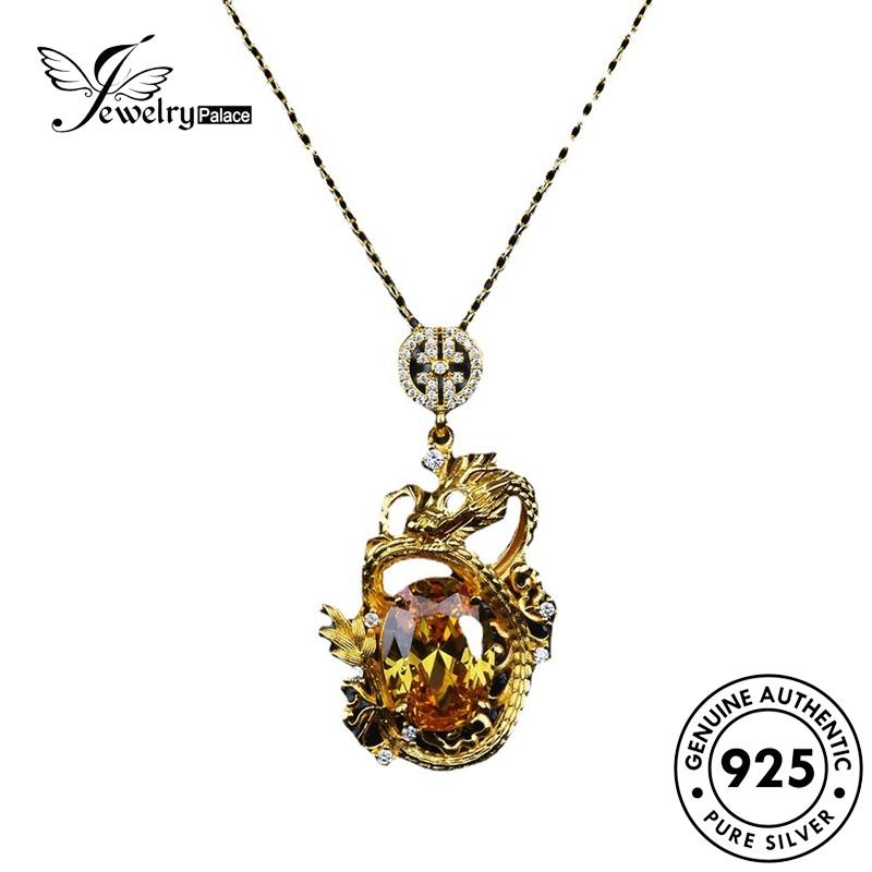 Jewelrypalace Naga Citrine Set Asli925 Temperamen Perak Wanita Kalung S223