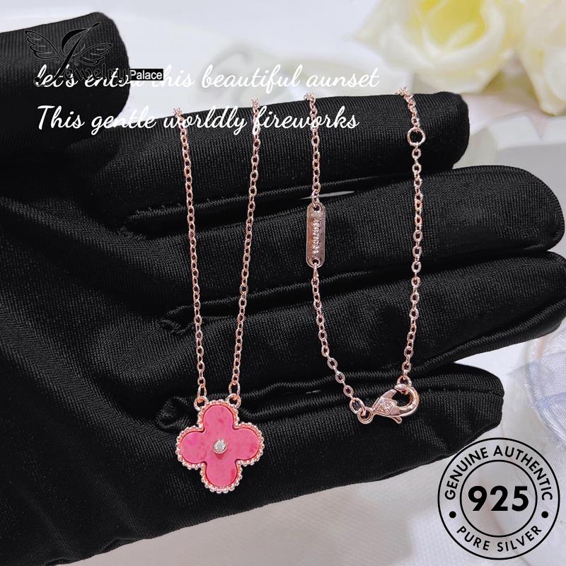 Jewelrypalace925 Emas Kristal Silver Pink Clover Lucu Wanita Berlian Set Asli Kalung Empat Daun S242