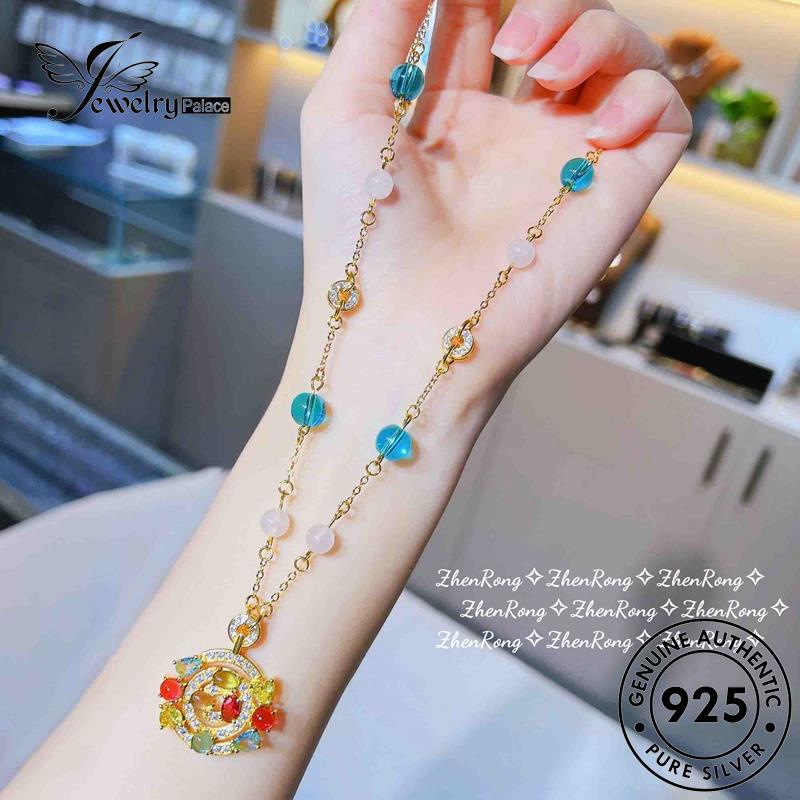 Jewelrypalace Perak925 Retro Rainbow Sapphire Wanita Asli Kalung Set S221