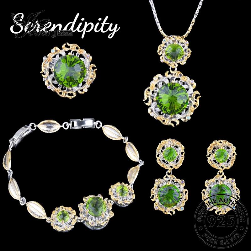 Jewelrypalace Kalung Emerald Mewah925 Wanita Asli Set Perak S281