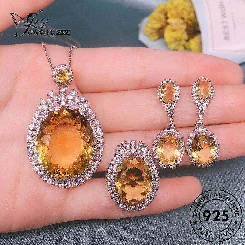 Jewelrypalace Set Telur Wanita Asli925 Kalung Perak Bentuk Citrine Mulia S315