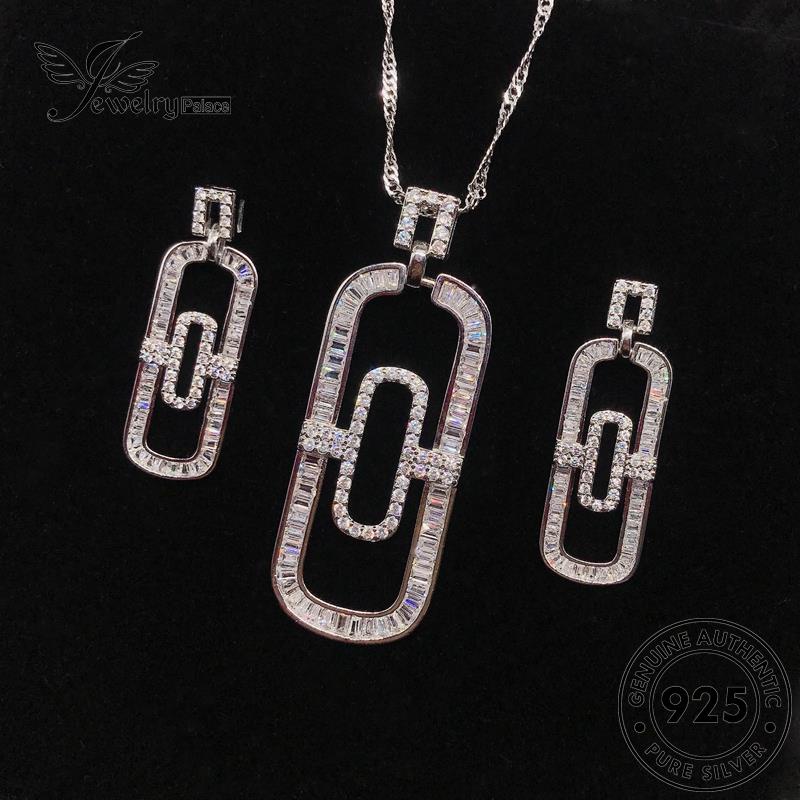 Jewelrypalace Kalung Perak Set Berlian Asli Temperamen Wanita Moissanite925 S320