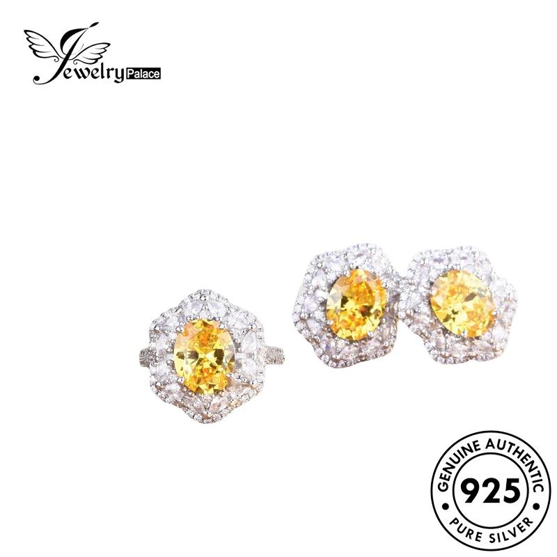 Jewelrypalace Kalung Citrine Mewah Wanita Asli925 Set Perak S330