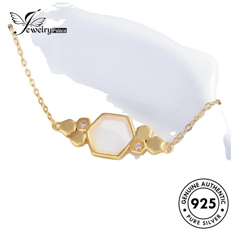 Jewelrypalace Simple925 Set Wanita Kalung Hexagon Perak Asli Giok S370