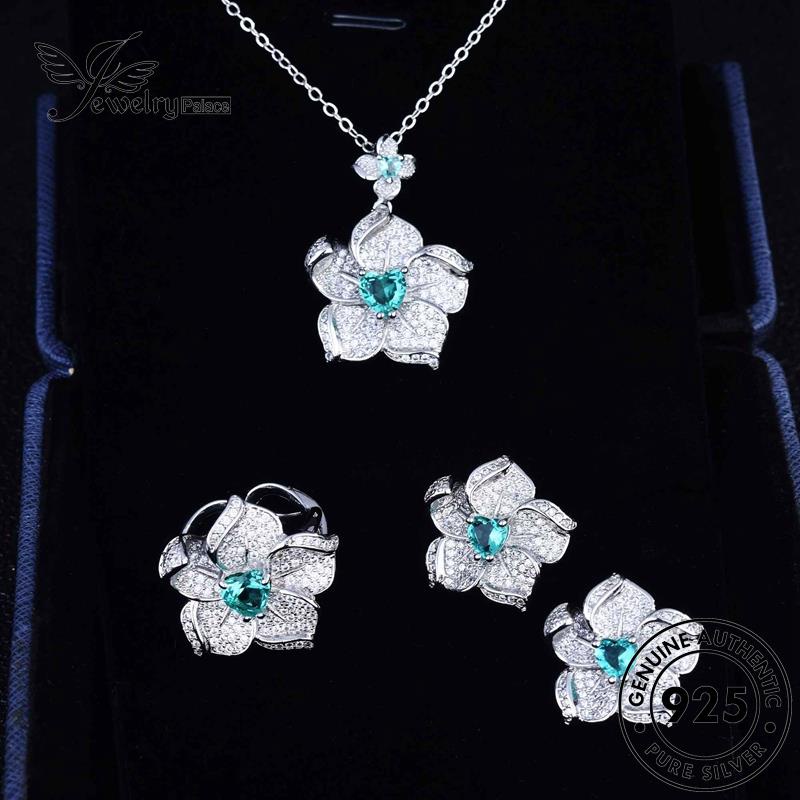 Perhiasanpalace Perak Wanita Bunga Set The Aquamarine Asli925 Kalung S406